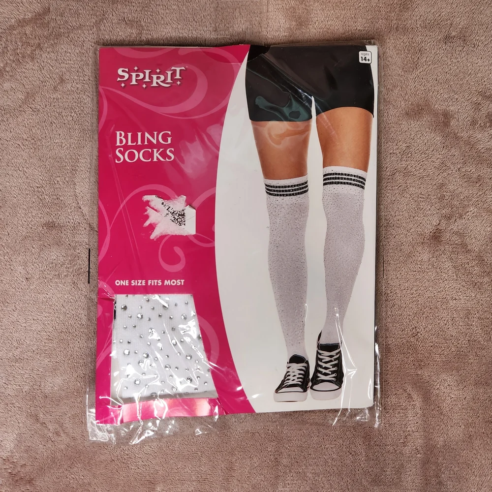 Spirit Bling Socks White Halloween Over The Knee Socks White Black One Size NEW